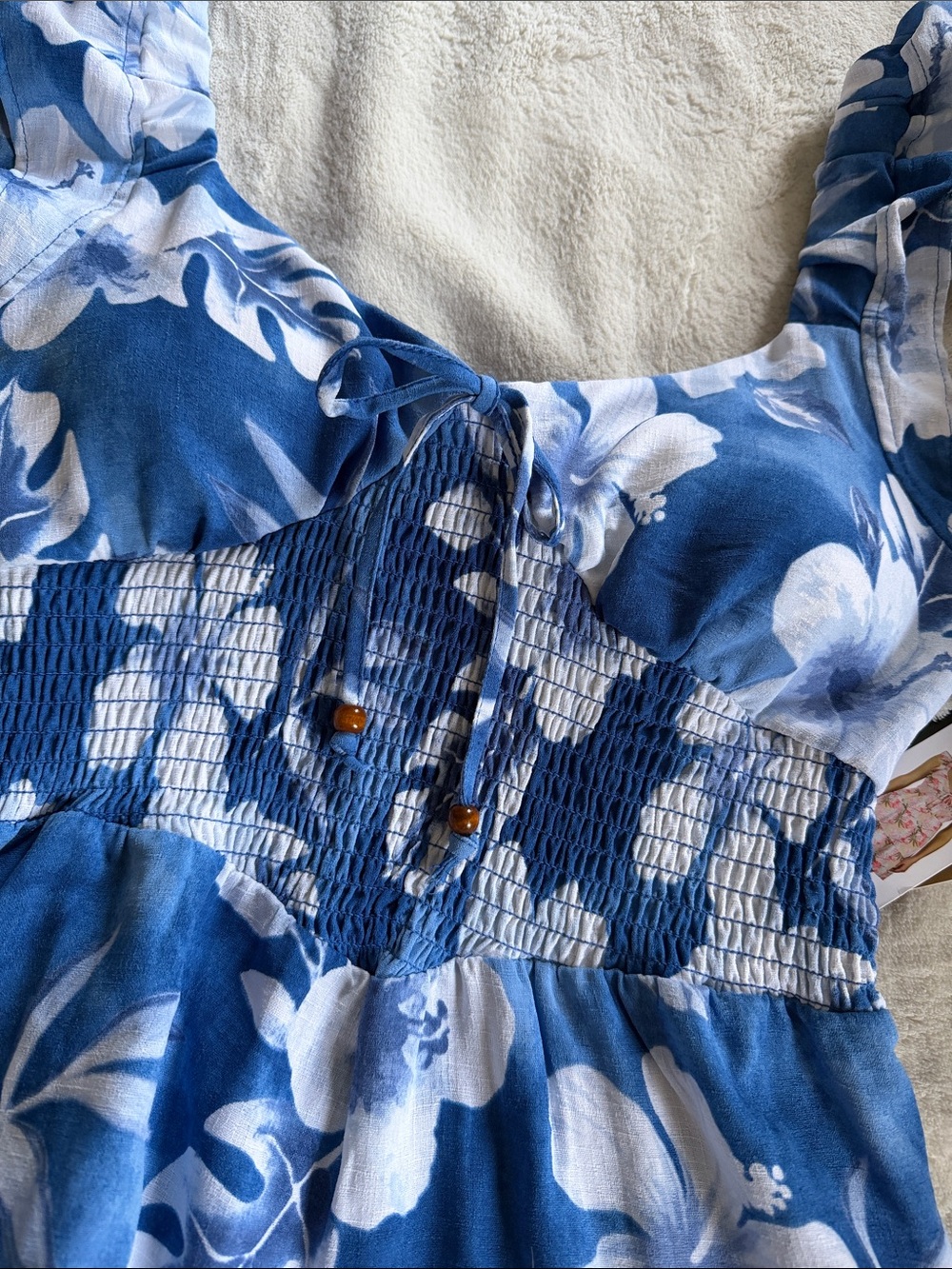 Blue Floral Mini Dress with Ruffle Straps - Picture 5 of 9